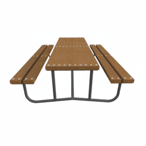 Mesa con bancos de acabado rústico