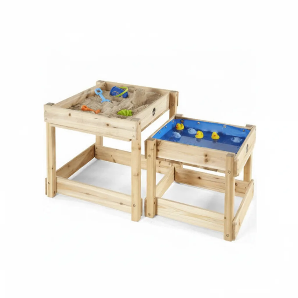 Mesa de madera de agua y arena