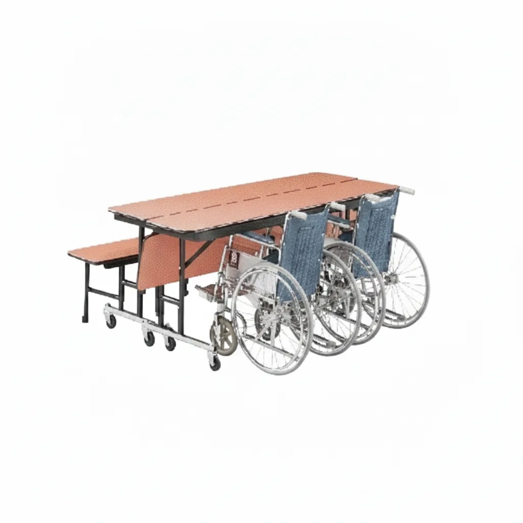 Mesa plegable móvil con bancos - Imagen 3