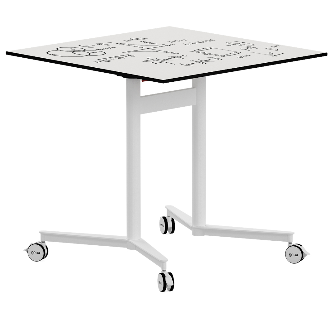 Mesa rotulable TEAM SQ cuadrada, abatible con ruedas